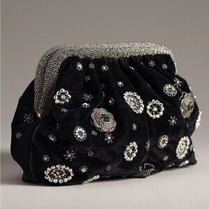 Anthropologie Black Clutch with Silver Embellishments